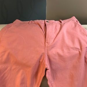 Ankle length cotton blend pants in salmon color